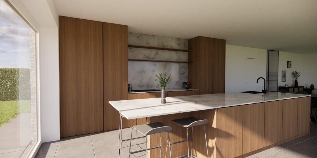 open keuken van moderne villa in Beveren aan de Ijzer
